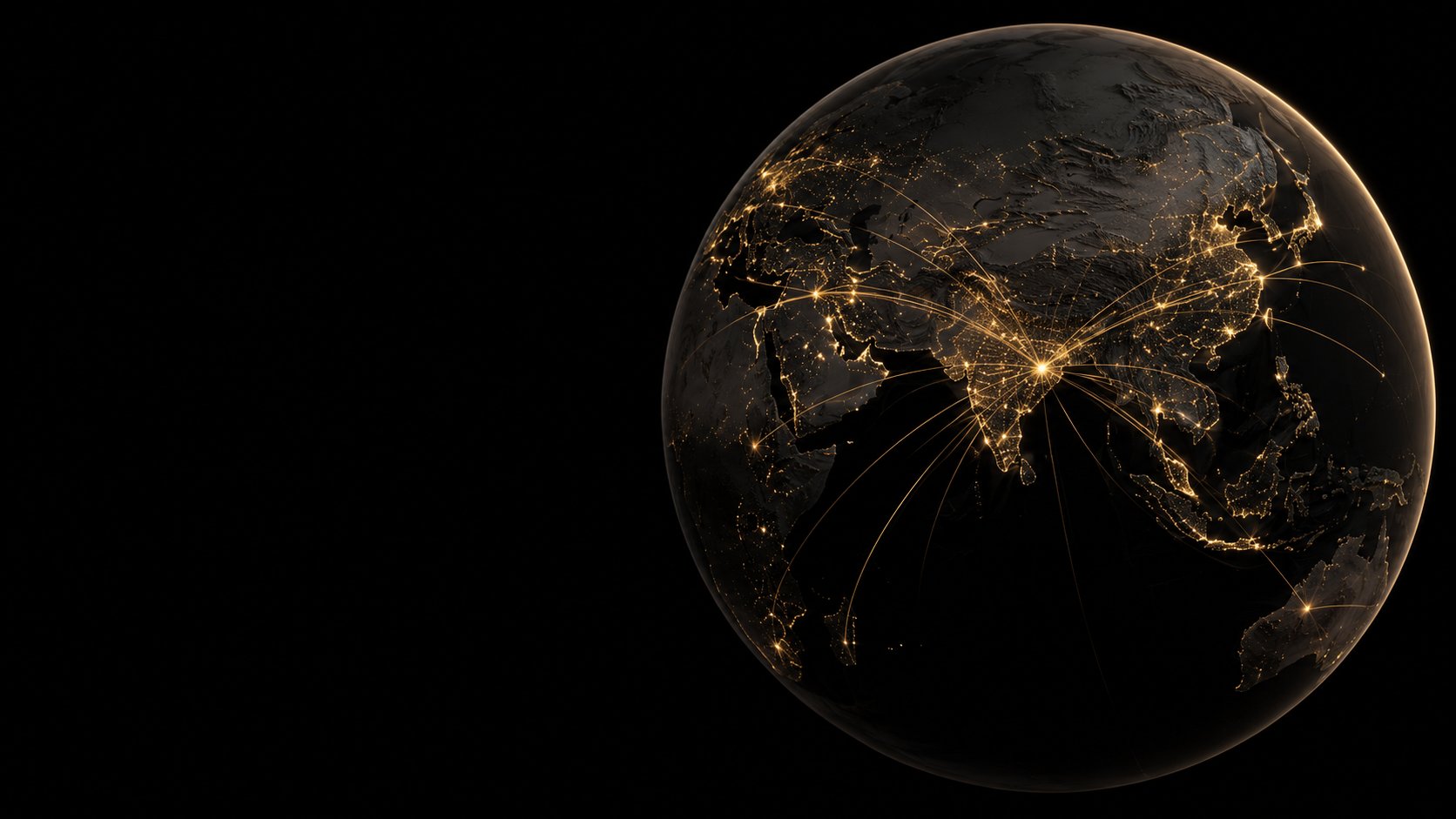 Illuminated globe with golden market connections radiating from India